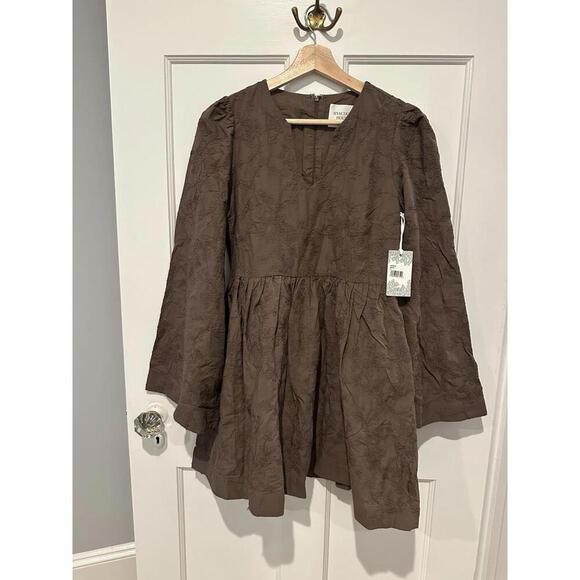Tuckernuck Hyacinth House Brown Becca Bell-Sleeved Mini Dress NWT Extra Small XS - Picture 3 of 6